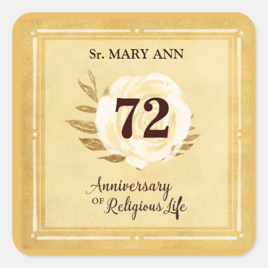 Anpassbare Jahrestag des religiösen Lebens Nun Quadratischer Aufkleber (Vorderseite)