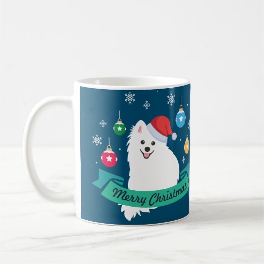 Anpassbare japanische Spitz Dog Frohe Weihnachten Kaffeetasse (Links)