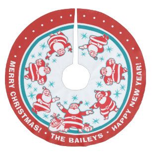 Anpassbare Jolly Retro Santas Polyester Weihnachtsbaumdecke
