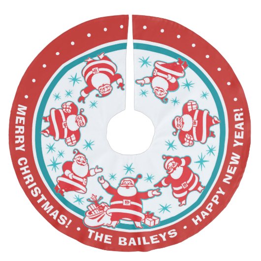 Anpassbare Jolly Retro Santas Polyester Weihnachtsbaumdecke (Vorderseite)