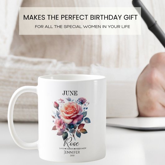 Anpassbare Juni-Rose-Blume Kaffeetasse