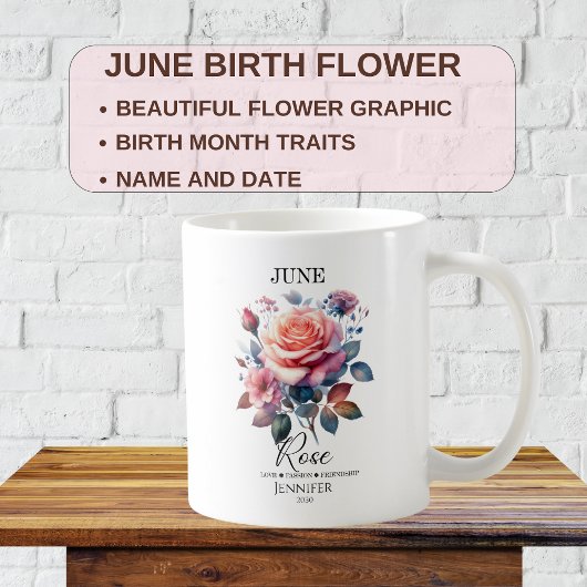 Anpassbare Juni-Rose-Blume Kaffeetasse