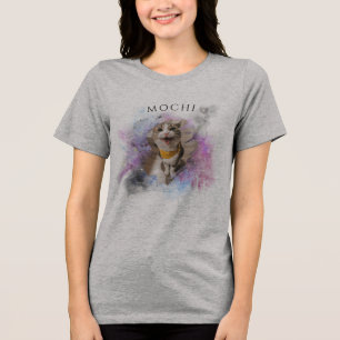 Anpassbare Katzenfoto-Vorlage und Name Galaxie Tri-Blend Shirt