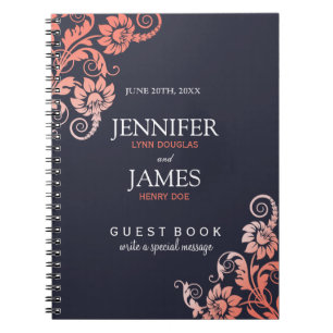 Anpassbare Korallen und Blue Wedding Gästebuch Notizblock