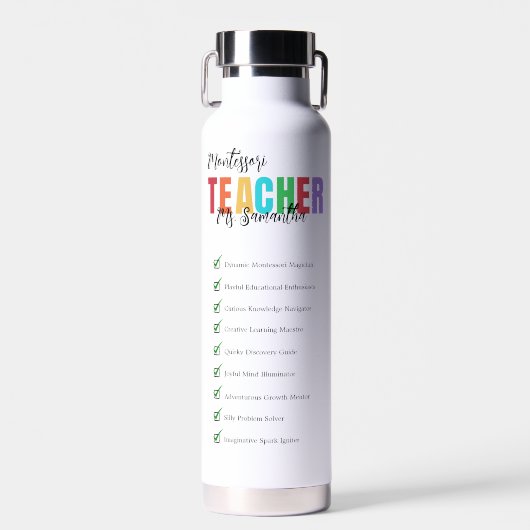 Anpassbare Lehrerin Funny Checklist farbig Trinkflasche (Vorne)