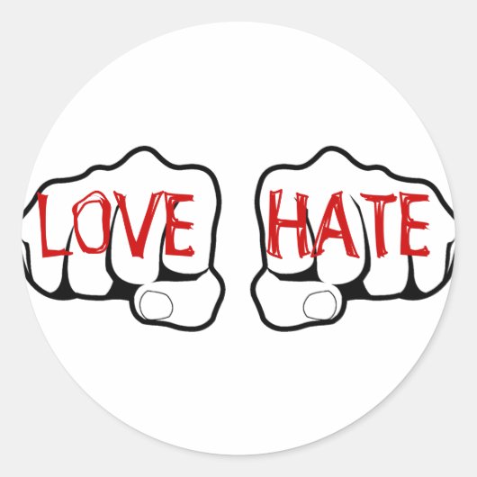 Anpassbare LIEBE HATE Fists Runder Aufkleber (Vorderseite)