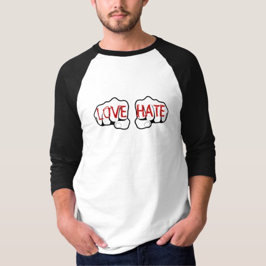 Anpassbare LIEBE HATE Fists T-Shirt (Vorderseite)