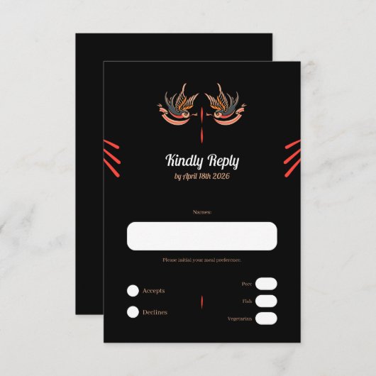 Anpassbare Liebe im Tattoo-Stil verschlingt RSVP-K RSVP Karte (Vorne/Hinten)