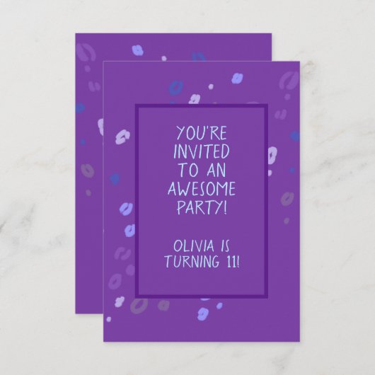 Anpassbare Lila Leopard-Party Einladung (Vorne/Hinten)