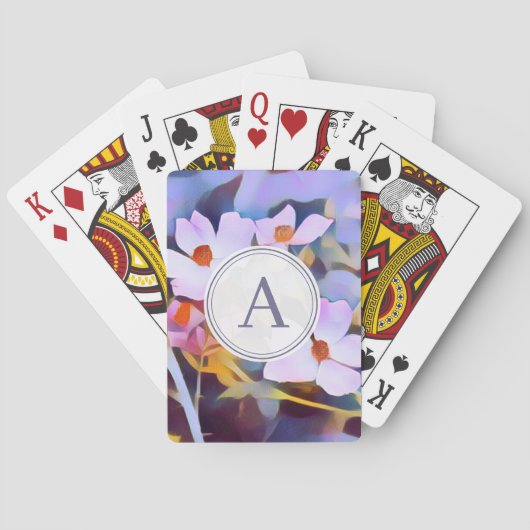 Anpassbare Lila und blaue Blüte mit Initial Spielkarten (Rückseite)