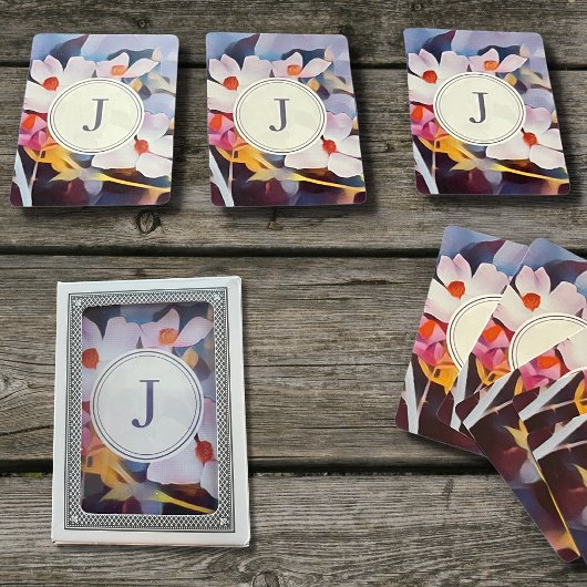 Anpassbare Lila und blaue Blüte mit Initial Spielkarten