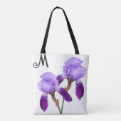 Anpassbare M Monogramm hübsche lila Irisblüte Tasche (Rückseite)