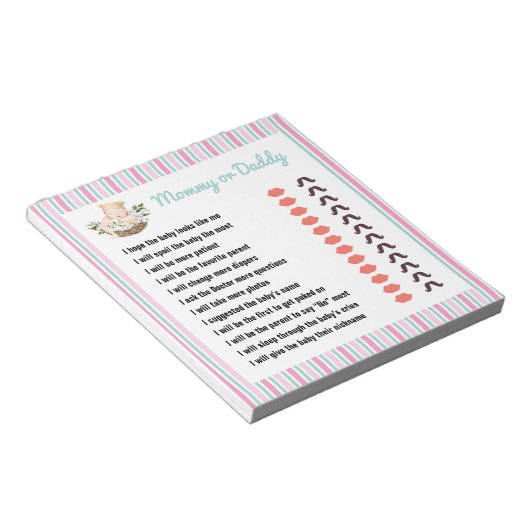 Anpassbare Mama- oder Daddy Baby-Duschkabine Notizblock (angewinkelt)