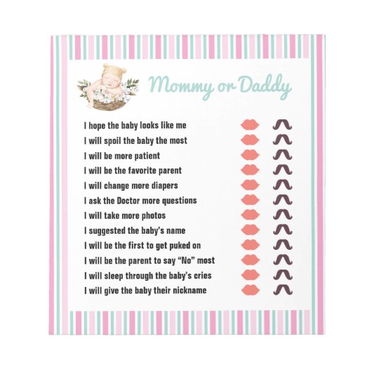 Anpassbare Mama- oder Daddy Baby-Duschkabine Notizblock (Vorderseite)