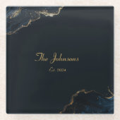 Anpassbare Marmormuster, Blauer Akzent Untersetzer (Vorderseite)