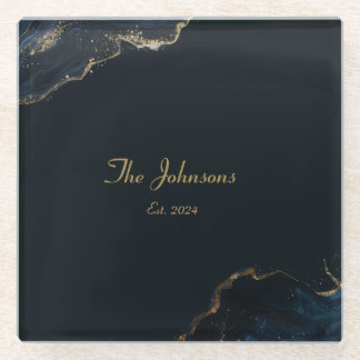 Anpassbare Marmormuster, Blauer Akzent Untersetzer