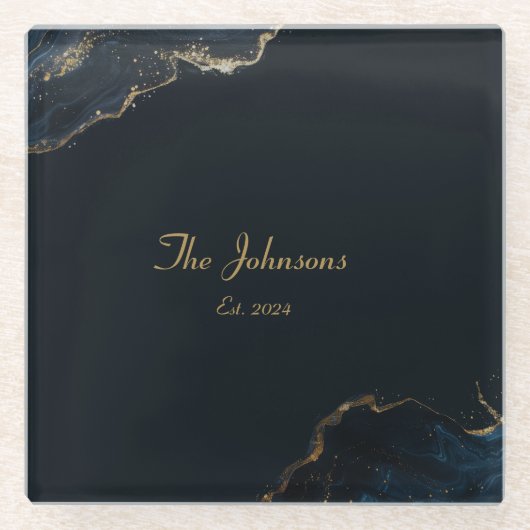 Anpassbare Marmormuster, Blauer Akzent Untersetzer (Vorderseite)