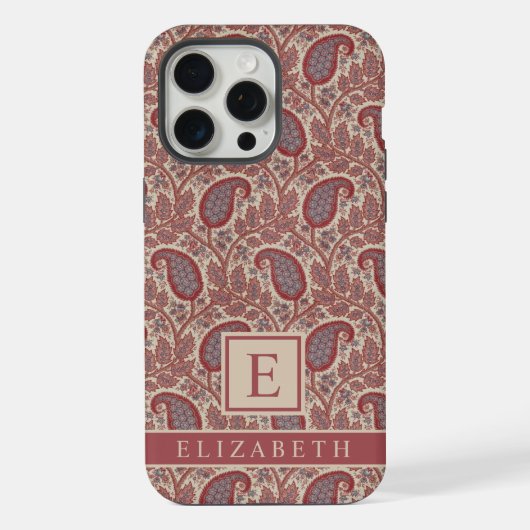 Anpassbare Maroon Red Gray Beige Pink Paisley iPhone Hülle (Rückseite)