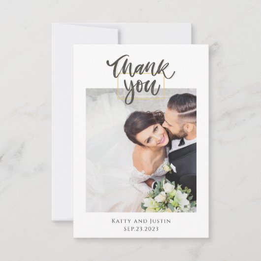 Anpassbare Minimalistische Script Heart Wedding Fo Dankeskarte (Vorderseite)