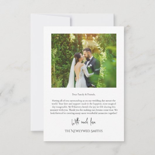 Anpassbare Minimalistische Script Heart Wedding Fo Dankeskarte (Rückseite)