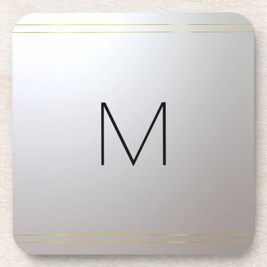 Anpassbare Monogram-Erstvorlage Gold Silver Getränkeuntersetzer (Vorderseite)