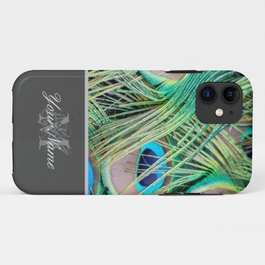 Anpassbare Monogram farbenfrohe Pfauenfedern! Case-Mate iPhone Hülle (Rückseite (Horizontal))