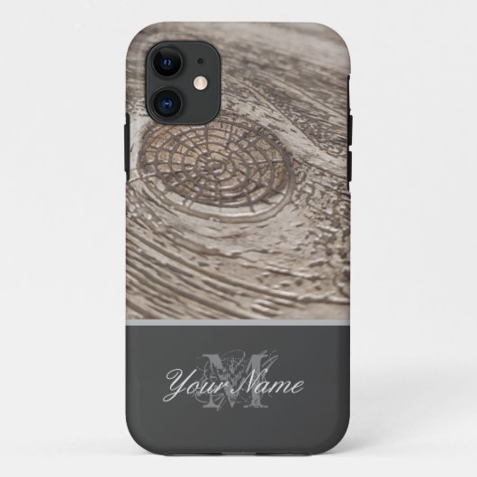 Anpassbare Monogram mit Holzgrunge! Case-Mate iPhone Hülle (Rückseite)