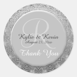 Anpassbare Monogram Silver Wedding Vielen Dank Runder Aufkleber