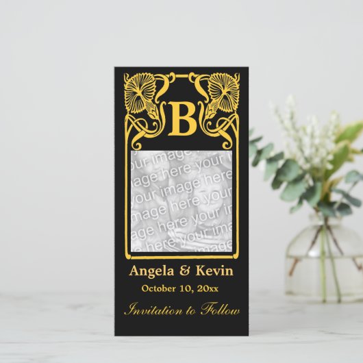 Anpassbare Monogramm-Karte für das Save the Date F (Stehend Vorderseite)