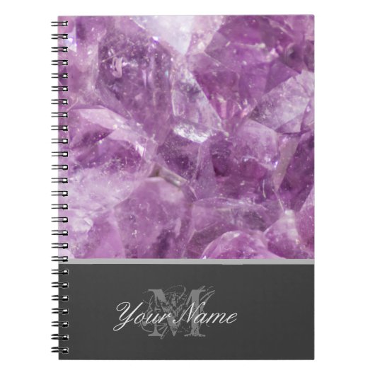 Anpassbare Monogramm mit wertvollem Amethyst-Edels Notizblock (Vorderseite)