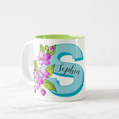 Anpassbare Monogramm + Name-Tasse (Stil: Sophia) Zweifarbige Tasse (Vorderseite Links)