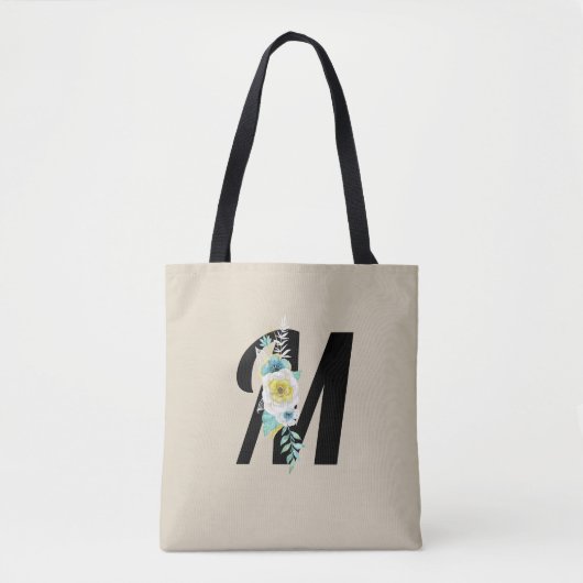 Anpassbare Monogramm-Weiß- und Aqua-Floral-Spray Tasche (Vorderseite)