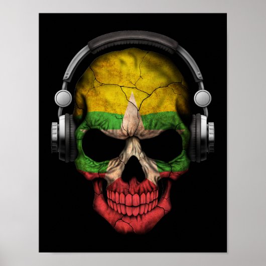 Anpassbare Myanmar Dj Skull mit Kopfhörern Poster (Vorne)