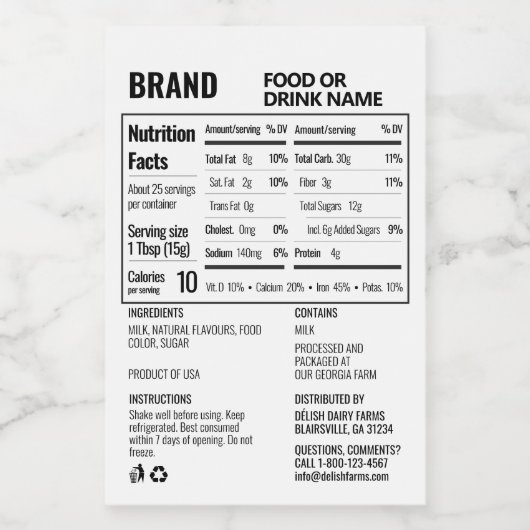 Anpassbare Nährwertangaben Inhaltsstoffe Lebensmit Weinetikett (Einzelnes Label)