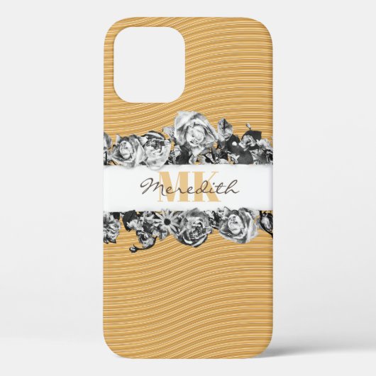 Anpassbare Name Gold Rose Chic Monogram Luxus Case-Mate iPhone Hülle (Rückseite)