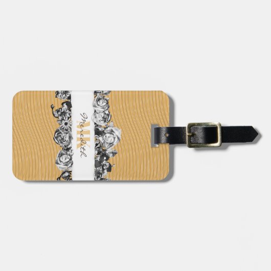 Anpassbare Name Gold Rose Chic Monogram Luxus Gepäckanhänger (Vorderseite horizontal)