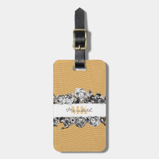 Anpassbare Name Gold Rose Chic Monogram Luxus Gepäckanhänger (Vorderseite vertikal)