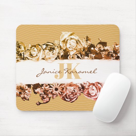 Anpassbare Name Gold Rose Chic Monogram Luxus Mousepad (Mit Mouse)