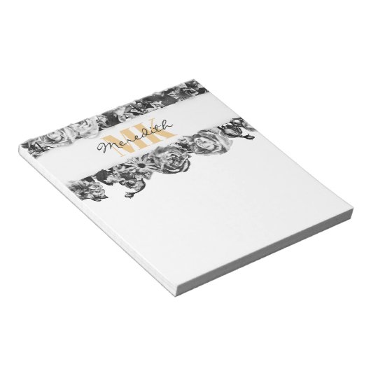 Anpassbare Name Gold Rose Chic Monogram Luxus Notizblock (angewinkelt)