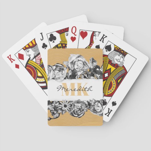 Anpassbare Name Gold Rose Chic Monogram Luxus Spielkarten (Rückseite)