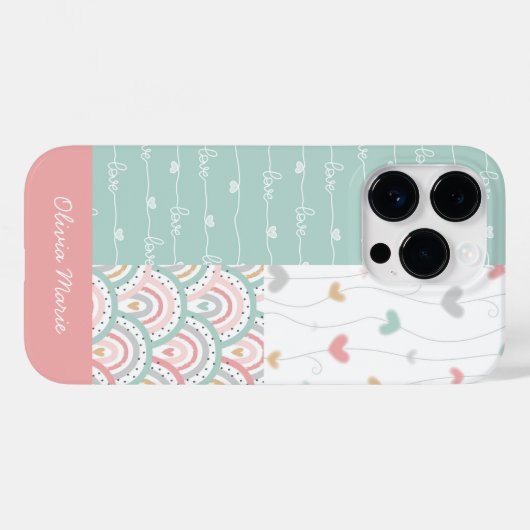 Anpassbare Namenspatchwork-Liebe Hearts Rainbows Case-Mate iPhone Hülle (Rückseite (Horizontal))