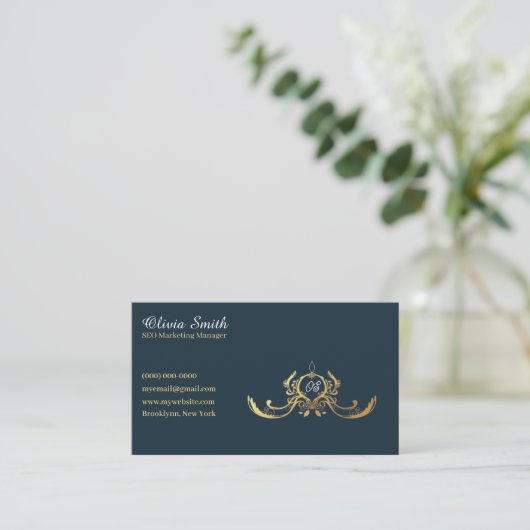 Anpassbare Navy Elegant Business Card 15 Visitenkarte (Stehend Vorderseite)