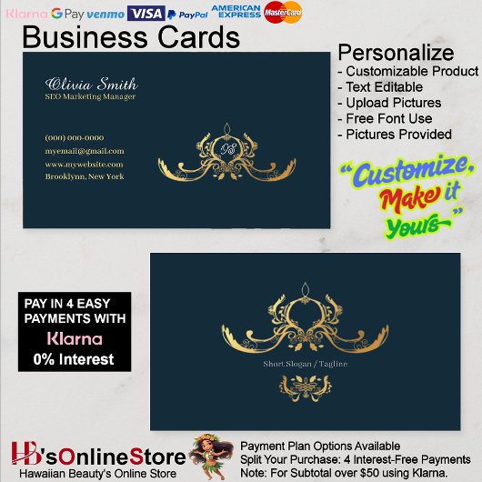 Anpassbare Navy Elegant Business Card 15 Visitenkarte