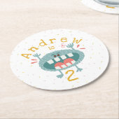 Anpassbare Niedliche Aquamarine Monster Runder Pappuntersetzer (Angewinkelt)