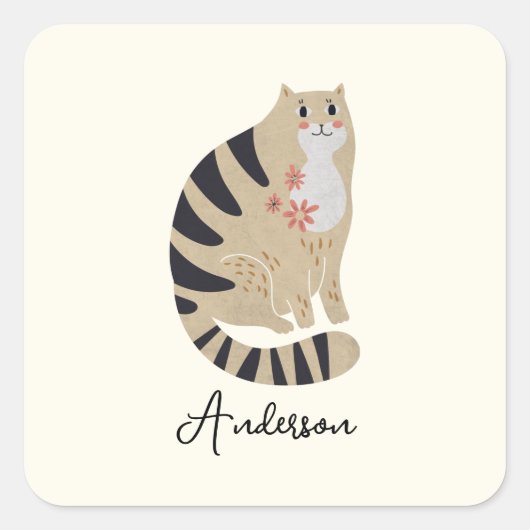 Anpassbare Niedliche Lächelkatze Quadratischer Aufkleber (Vorderseite)