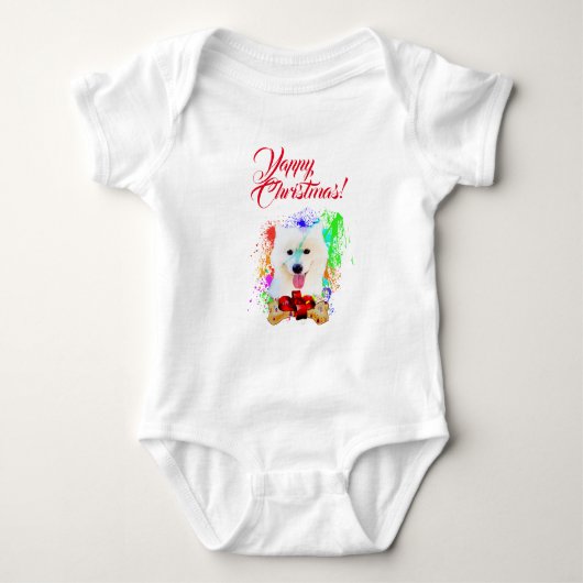 Anpassbare Niedliche Samoyed Dog Yappy Weihnachten Baby Strampler (Vorderseite)
