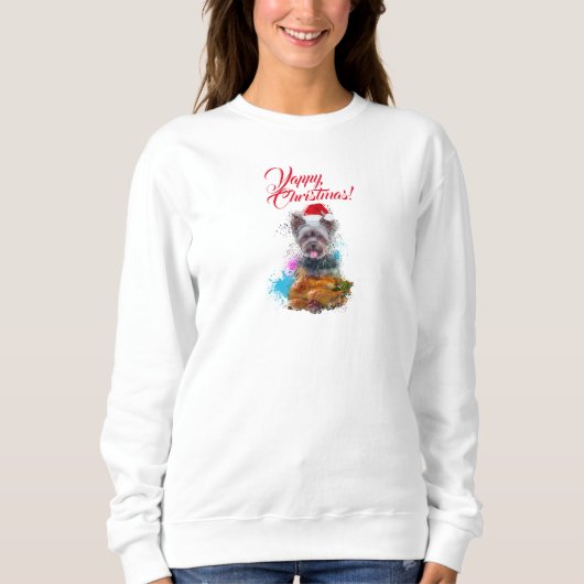 Anpassbare Niedliche Yorkie Dog Yappy Weihnachten Sweatshirt (Vorderseite)