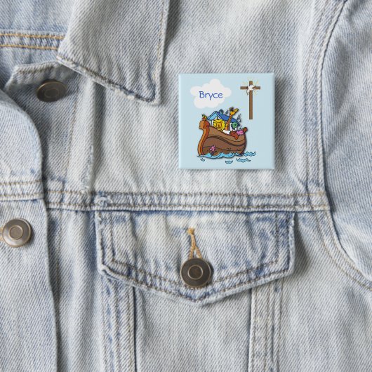 Anpassbare Noah's Ark Baby Taufe, Boy Blue Button (Beispiel)