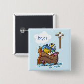 Anpassbare Noah's Ark Baby Taufe, Boy Blue Button (Vorne & Hinten)