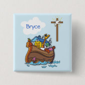 Anpassbare Noah's Ark Baby Taufe, Boy Blue Button (Vorderseite)